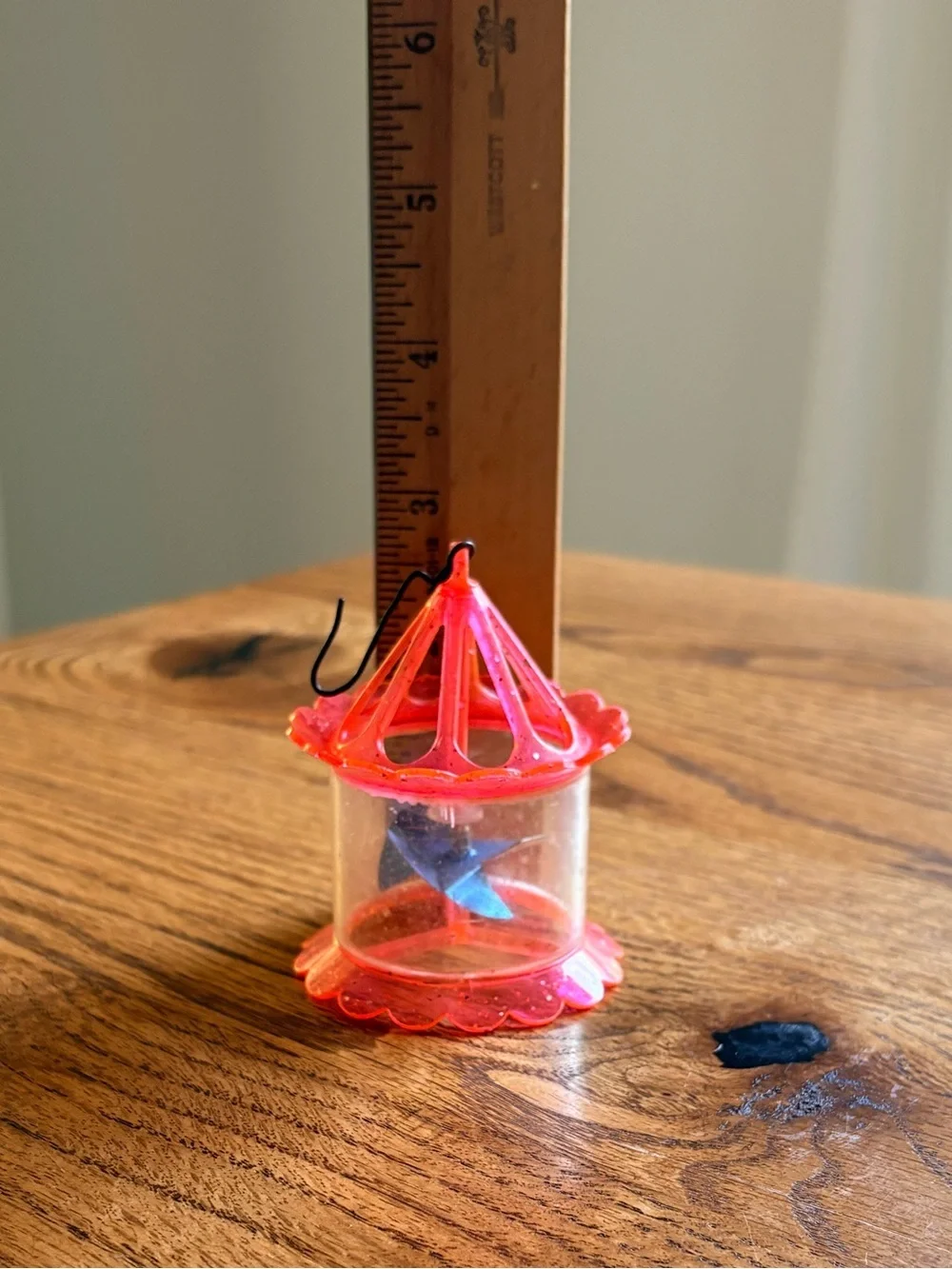 Vintage Birdcage Spinner Twinkler Christmas Tree Ornament Pink Plastic Glitter